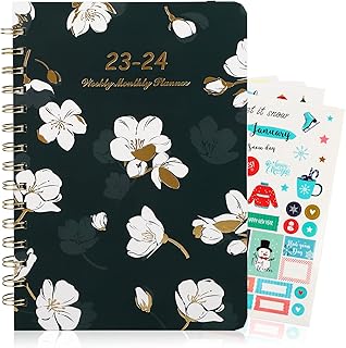 Planner 2023-2024 with Stickers, Hardcover Agenda 2023 2024 Daily Planner with Tabs, Twin Wire Spiral Binding Thick Paper Jul 2023 - Jun 2024, Weekly & Monthly Planner 6.1" x 8.5" Floral