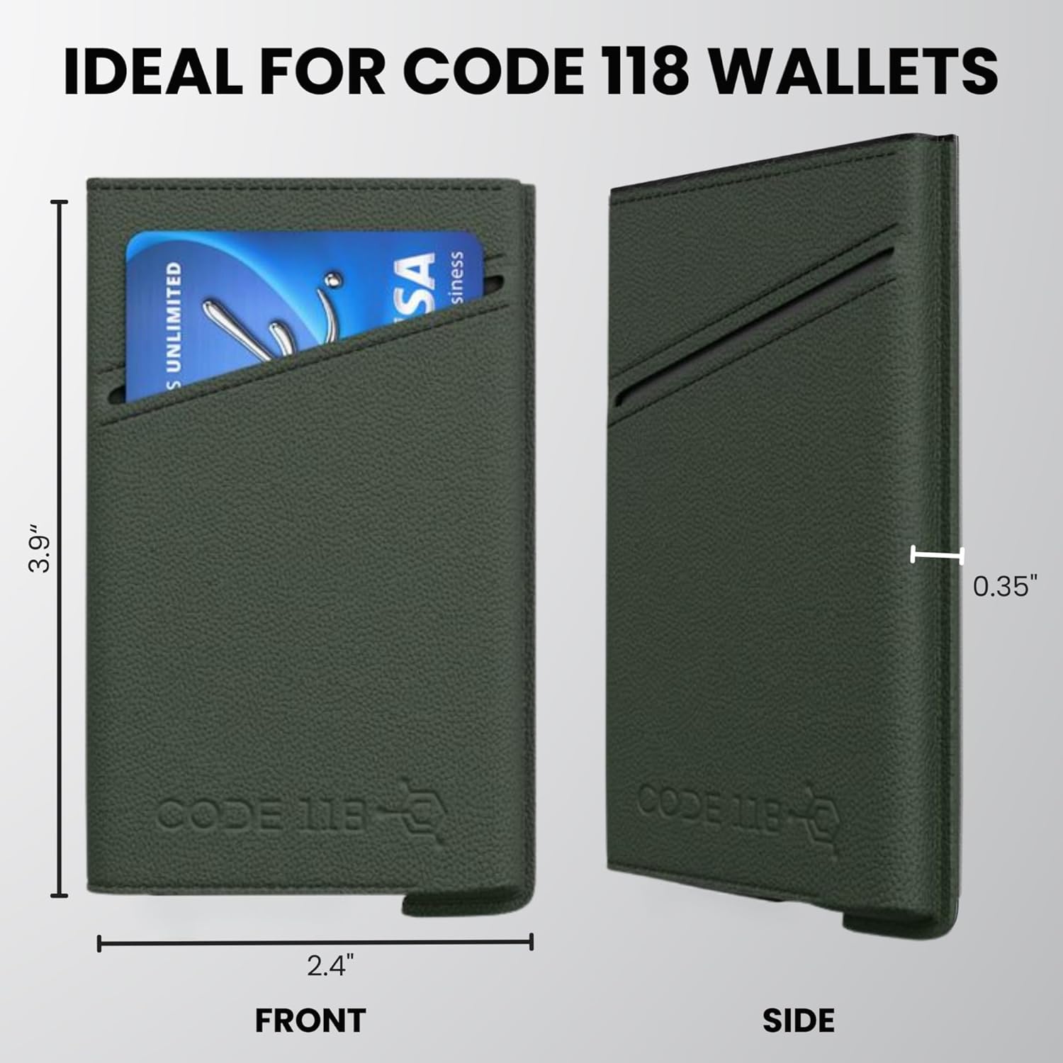 CODE 118 Leather Carrying Case - Slim Minimalist Wallet Case for Men - Compact Card & Cash Holder Accessories - Premium Leather Sleeve for Front Pocket, Wallet Not Included (Urban Green)