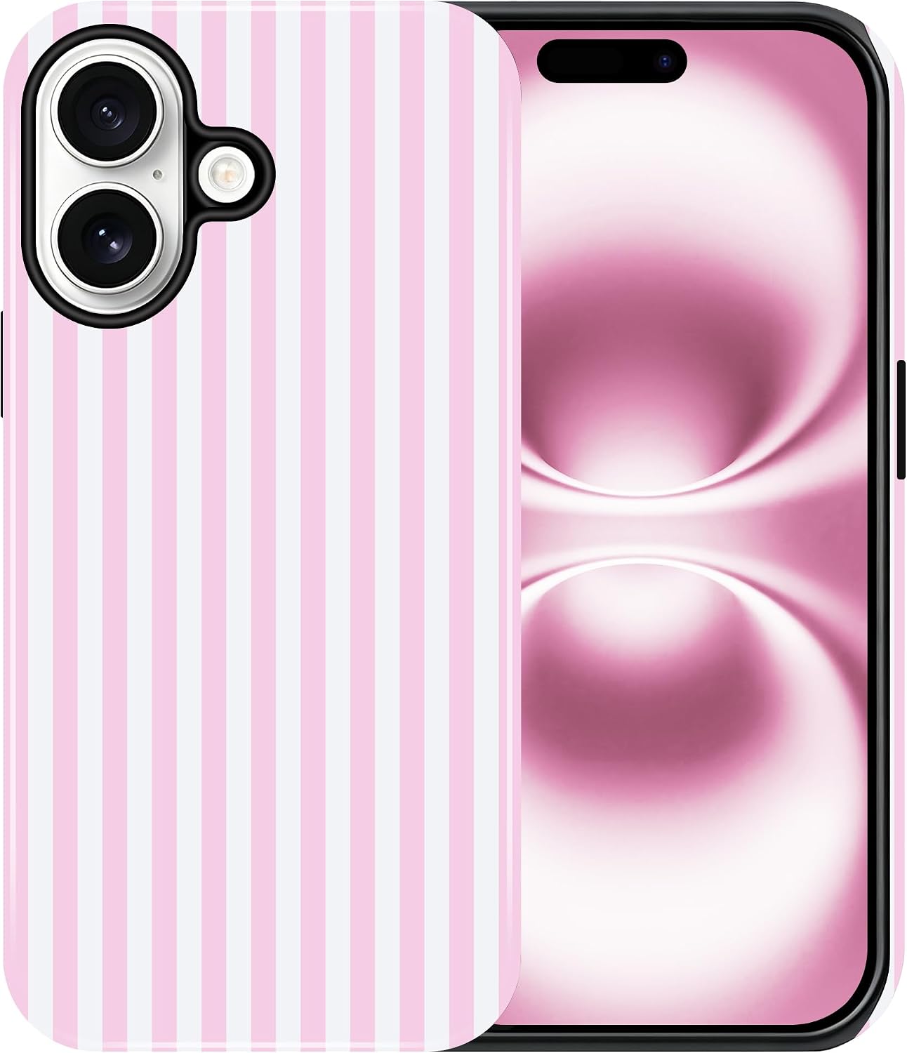 Compatible with iPhone 16 Case Striped 6.1",Pink-White