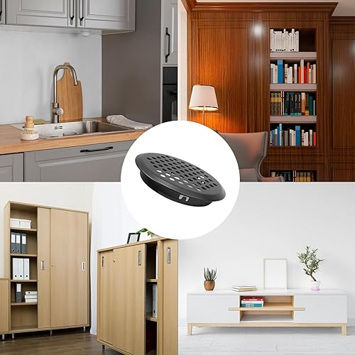 Miniatura 4 de Antrader Rejillas de ventilación negras de acero inoxidable con orificio de malla redonda de 2.087 in2 pulgadas, diámetro de montaje, paquete de 3