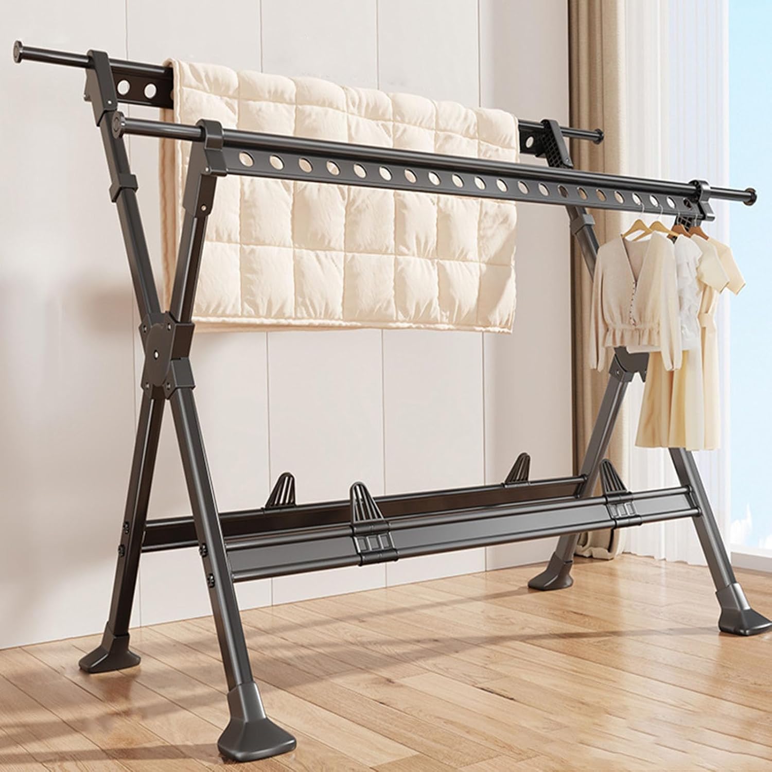 Foldable Freestanding Clothes Drying Rack, Portable and Extendable Clothing Rack with Stable Structure for Hanging Clothes