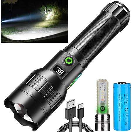 ASORT extrem hell led taschenlampe 40000 Lumen, usb aufladbar, 6 Beleuchtungsmodi, Wasserdicht starke Flashlight für Torch Outdoor Notfälle Camping (2 Taschenlampen + 26650Auuk)