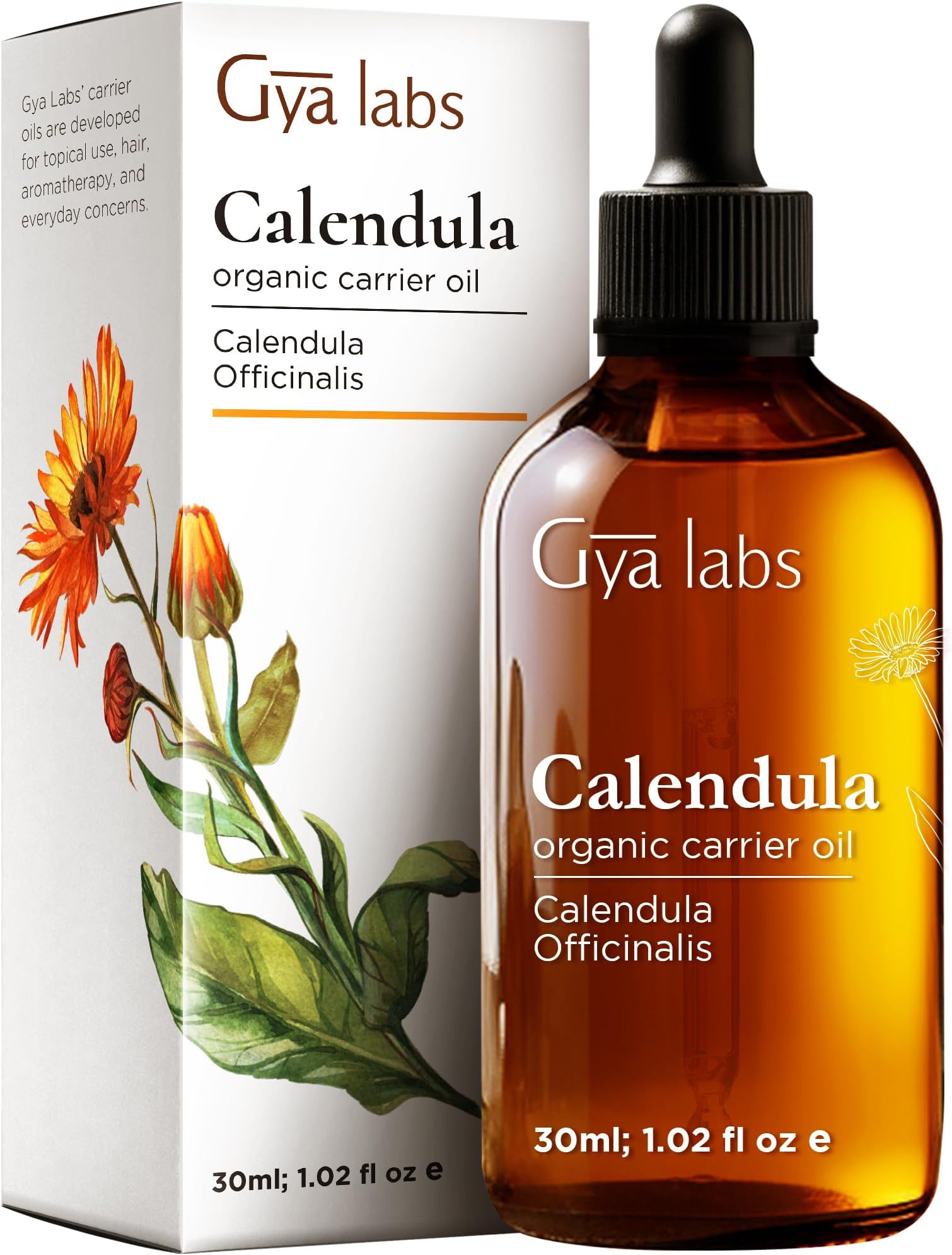 Gya Labs Calendula Oil Organic for Skin - 100% Natural Calendula Carrier Oil for Face - Organic Calendula Oils for Hair Growth, Body Lotions, Soaps & Moisturizer (30ml)