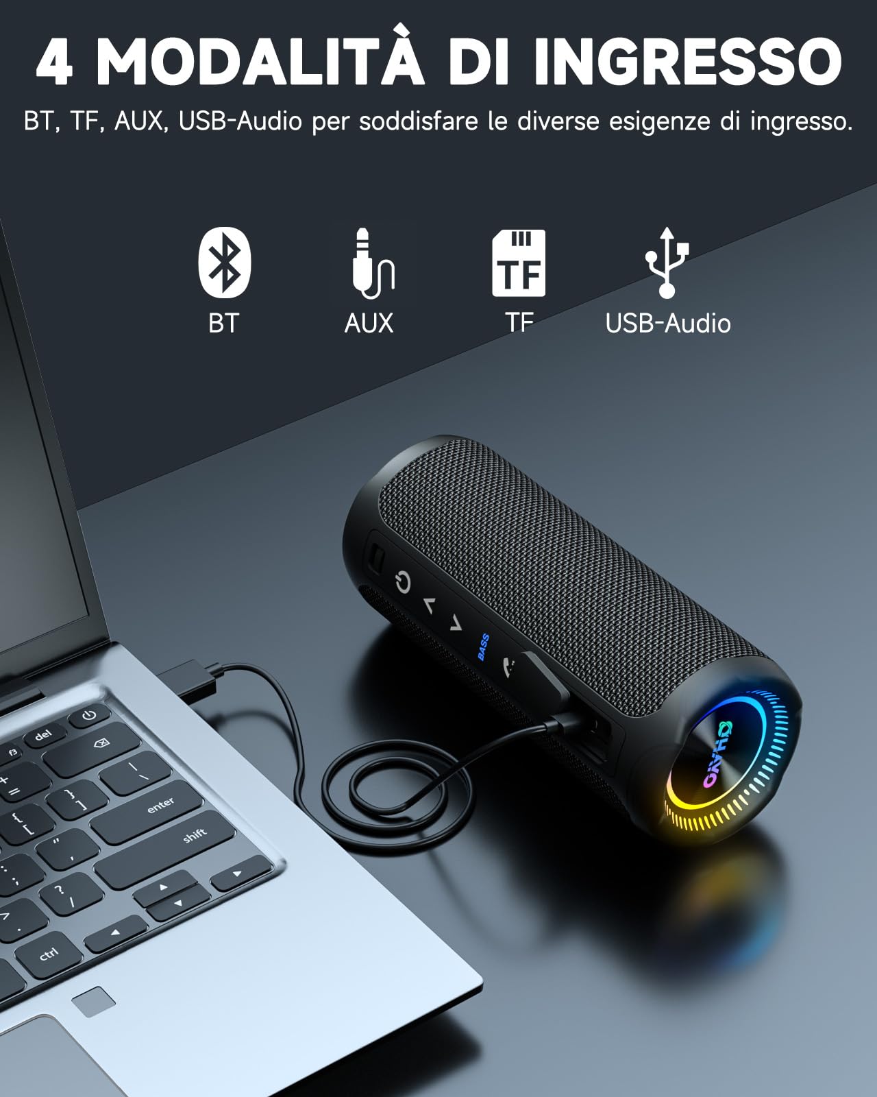 OHAYO X10 Cassa Bluetooth Potente 25W con Doppio Driver, Luce LED Show, 24H Autonomia, Bassi Potenziati e Impermeabile IPX7 - Altoparlante Bluetooth con Effetti Luce, Hi-Fi Stereo e Vivavoce (Nero)