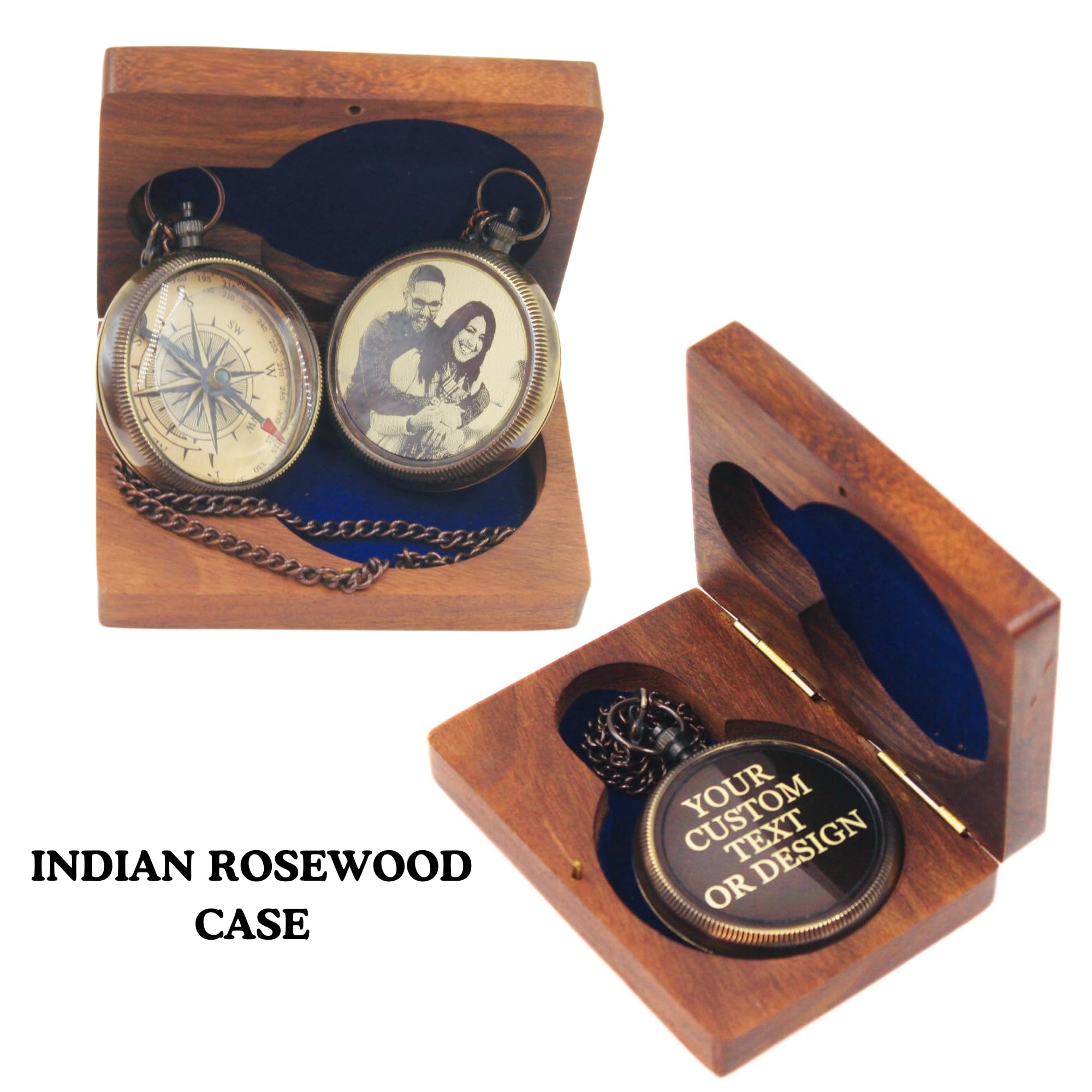 Boussole en laiton personnalisée - Cadeau personnalisé pour homme avec étui en cuir personnalisable et boîte en bois - Cadeau personnalisé pour anniversaire, mariage, anniversaire, retraite