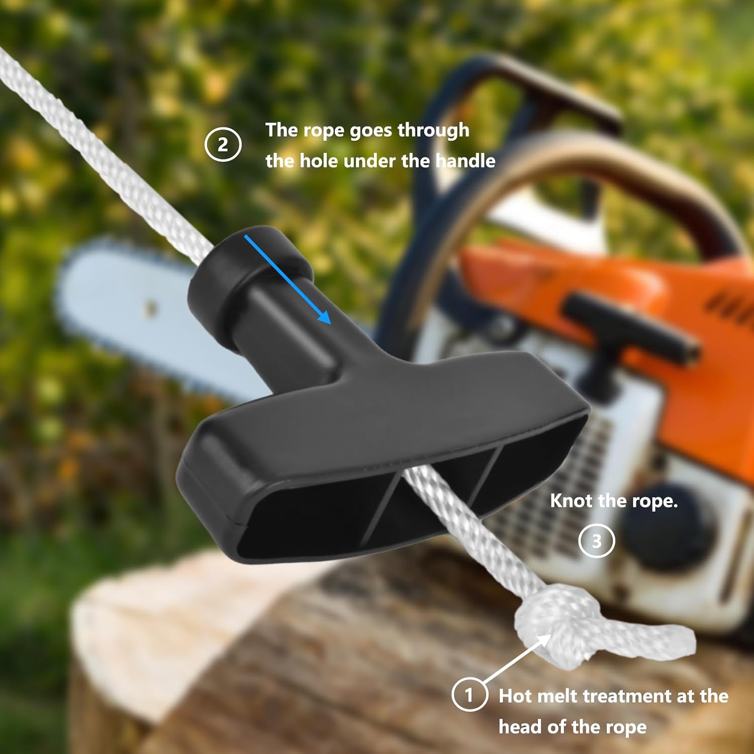 AccEncyc Pull Cord with Recoil Starter Handle Gasoline Engine Starter Handle Grip Recoil Starter Pull Handle for Lawn Mower, Chainsaw, Generator (2 Pack)