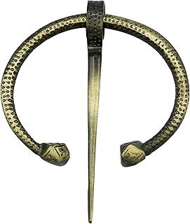 Brass Cloak Pin Medieval Sturdy Fibula/Brooch/Cloak Pin Viking Celtic Anglo Saxon Designs for LARP, SCA, Renfair Antique Brass Penannular Fibula