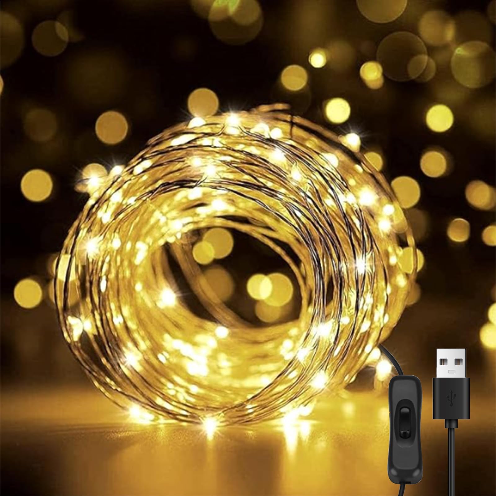Hoteril Fairy Lights, String Lights,12M 120 Led Lights,USB String Lights | IP65 Waterproof Warm White Fairy Lights Indoor Outdoor for Bedroom,Garden Party,Christmas,Home Decoration (Warm White)