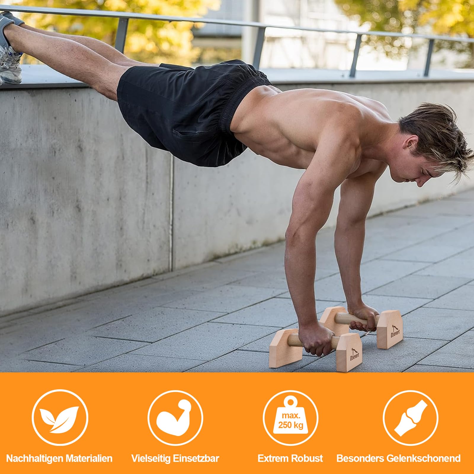 Parallele Calisthenics, Maniglie per Flessioni in Legno, antiscivolo, Parallette in legno per flessioni, per interni ed esterni, Crossfit e Steet Workout, Palestra Corpo Libero, Fitness