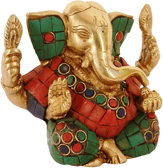 Purpledip Unique Brass Appu Ganesha with Stonework