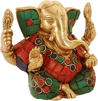 Purpledip Unique Brass Appu Ganesha with Stonework