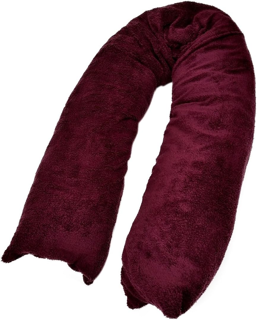Web Linens Inc Oversized 19" x 130" Total Body Pregnancy/Maternity Pillow for Full Support with Super Soft Sherpa/Microplush Zippered Pillowcase - Burgundy