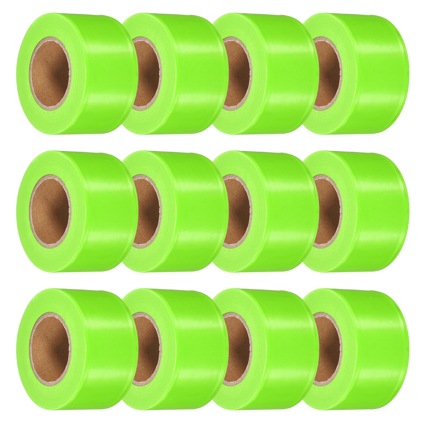PATIKIL 12 Unidades Cinta De Señalización Fluorescente Verde, 1.5" X 150 Pies Cinta De PVC No Adhesiva Neon Para Marcaje De Árboles Y Senderos