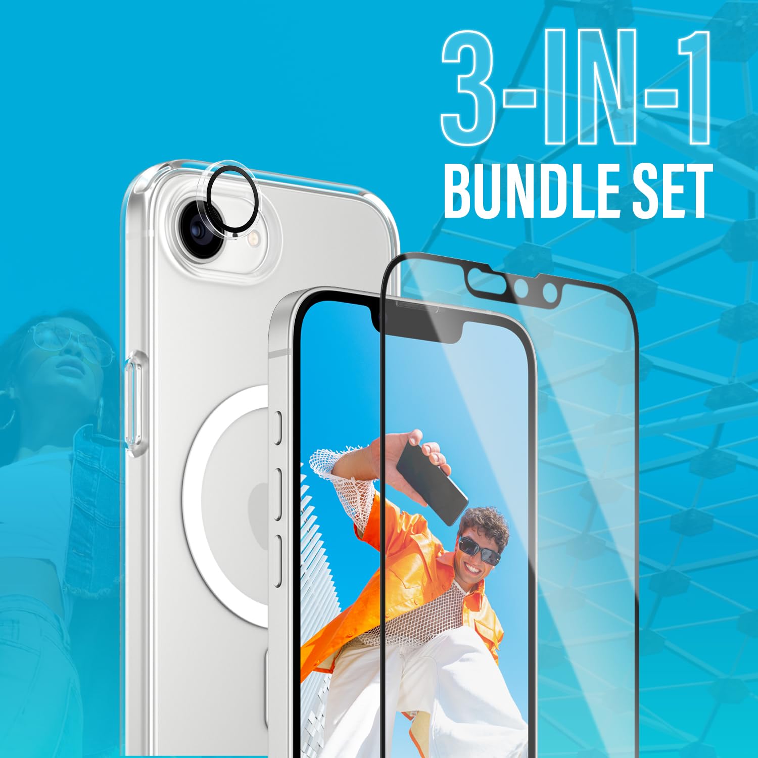 PanzerGlass CARE by 3-in-1 - Funda para iPhone 16e (2025) + protector de pantalla para objetivo de cámara Hoops, protector de pantalla de cristal templado para iPhone 16e