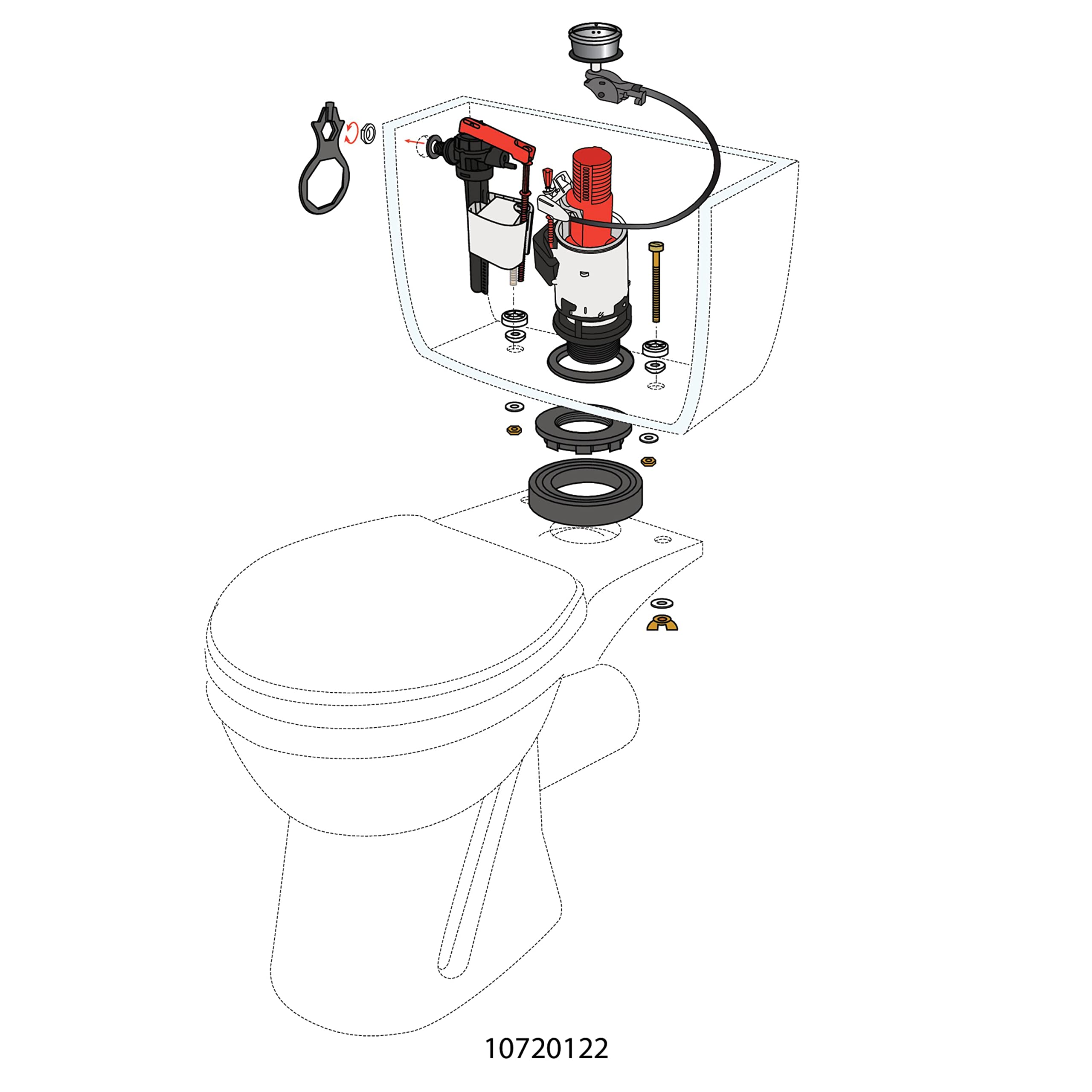 Wirquin 10717305 Chasse d'eau wc complète mécanisme wc double chasse MW2 & robinet flotteur à alimentation latérale Jollyfill, gris