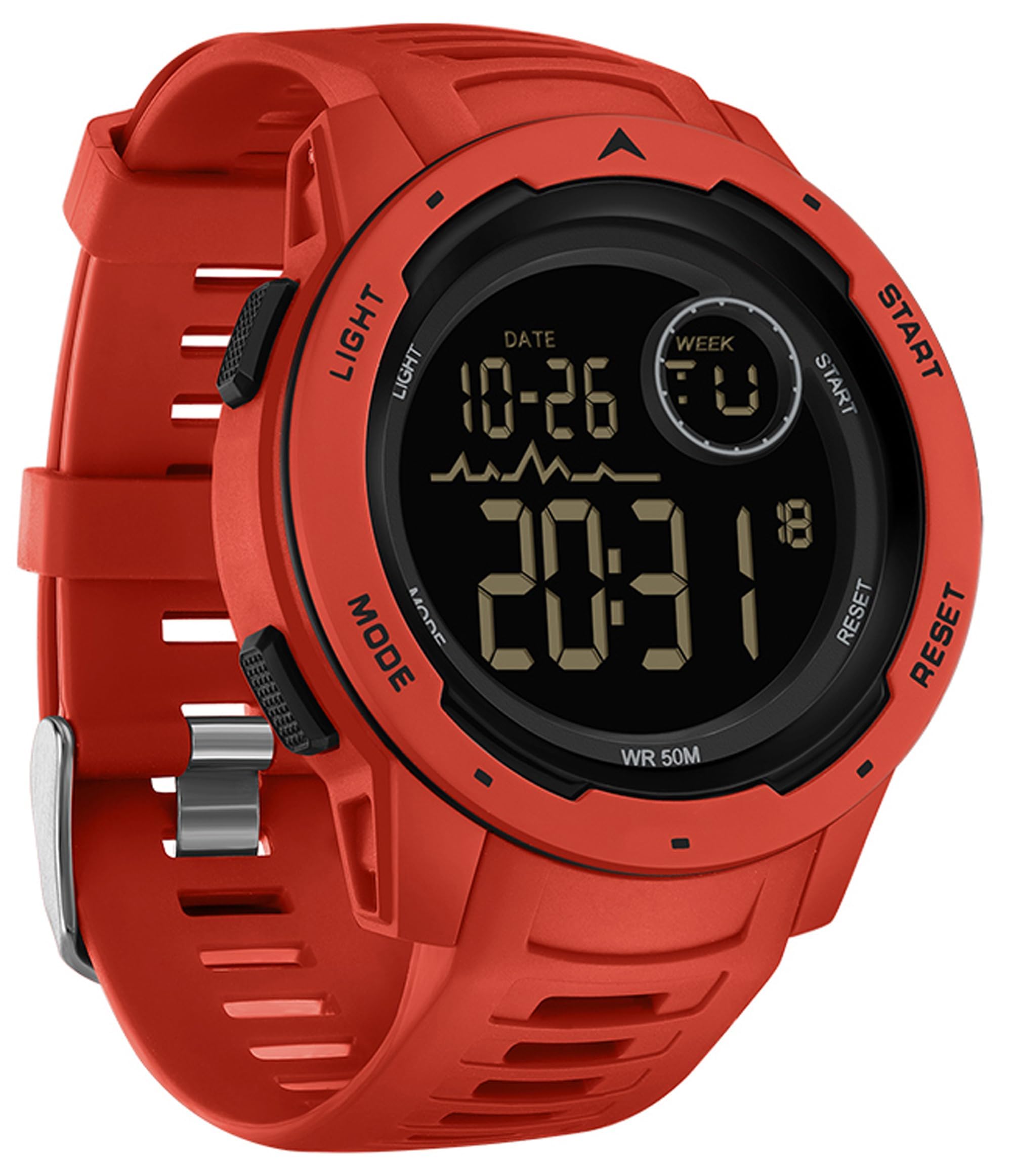 findtime findtime Reloj digital para hombre, resistente al agua, deportivo, táctico, militar, cronómetro, alarma, 12/24 horas, reloj de pulsera para hombre para correr, nadar, relojes para hombre, Rojo -,