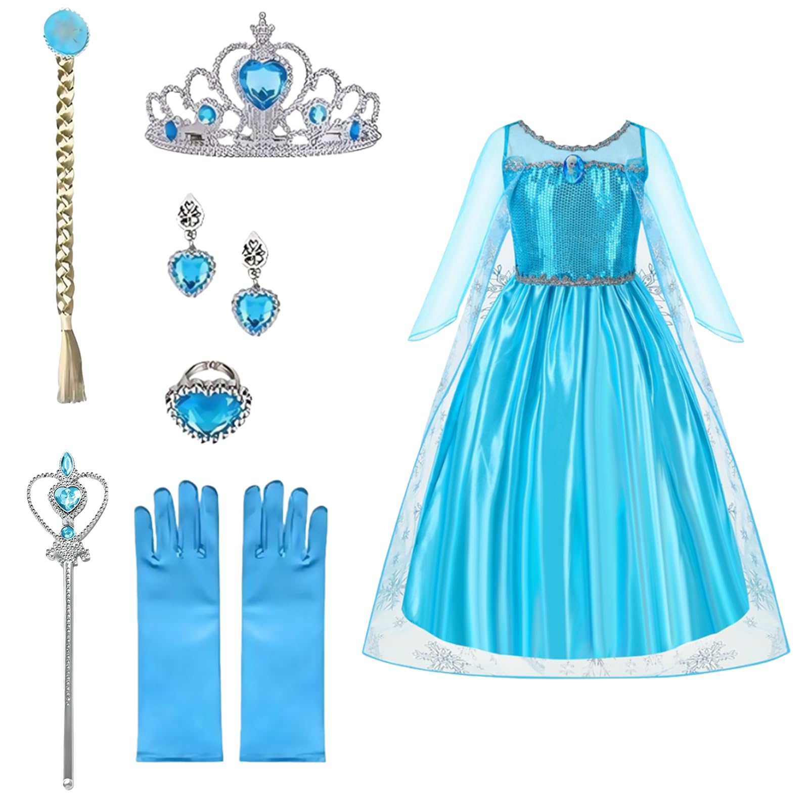 GWAWG Princess Costume for Girls,Dress Up with Fairy Wand and Crown,Princess Fancy Dress for World Book Day Party Cosplay (140CM)