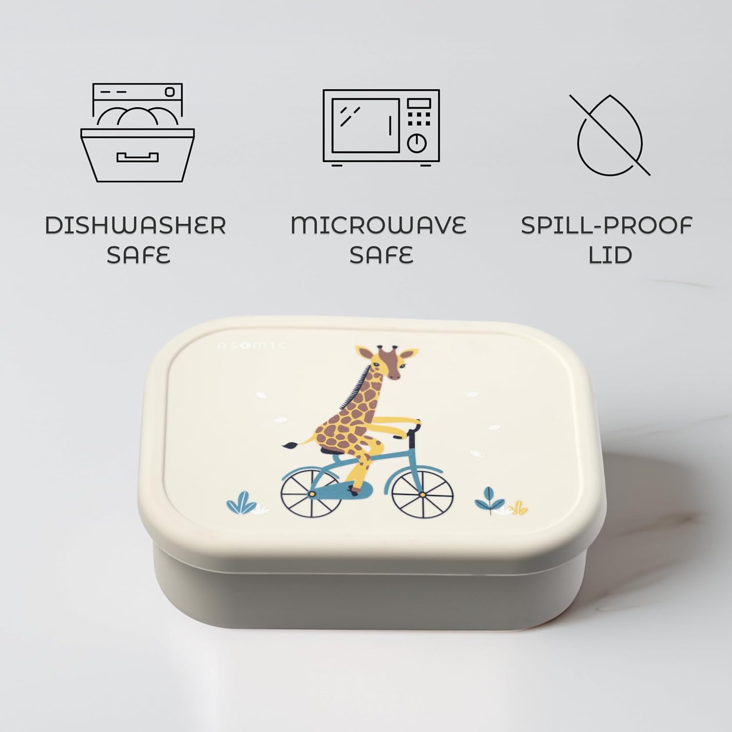 ASOMIC Silicone Bento Lunch Box for Toddlers & Kids, Leakproof & BPA-Free, 3 Compartments, Microwave & Dishwasher Safe, Ideal for Daycare, Preschool & Baby Meals (Unicorn)