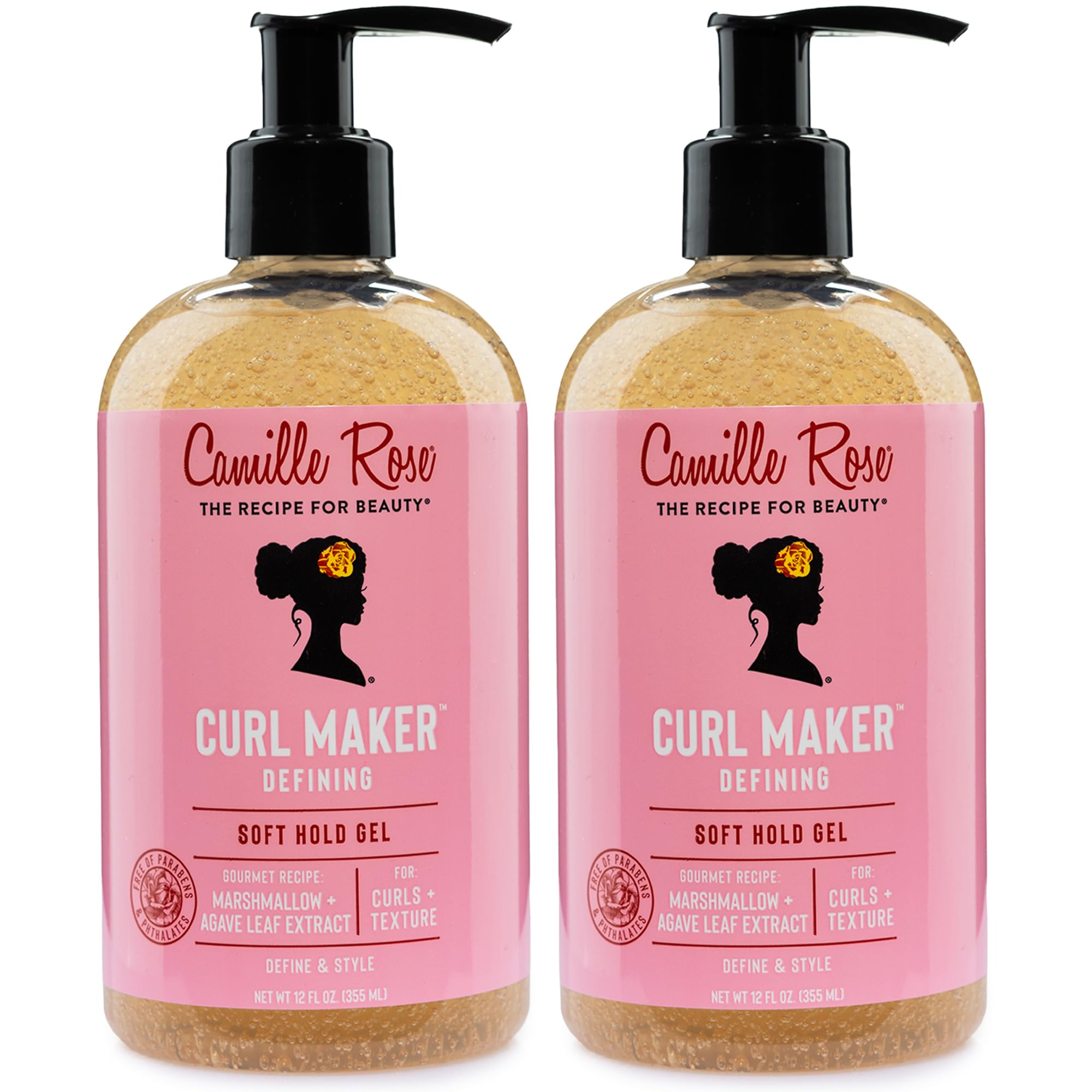 Camille Rose Curl Maker Defining Gel, Soft Hold 2-Pack – Textured, Curly Hair Moisture, Detangler, Frizz Control with Nourishing Botanicals, 12 Fl Oz