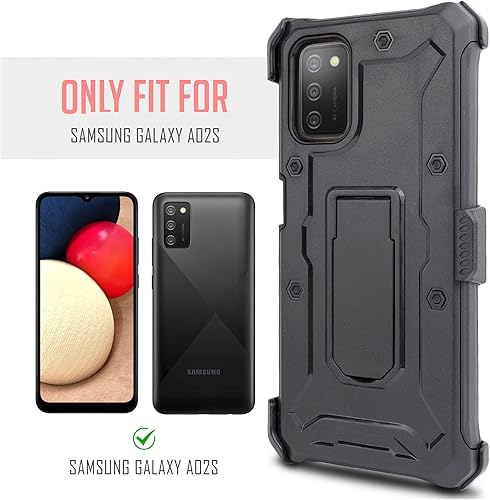 Miniatura 2 de Funda diseñada para Samsung Galaxy A02S, con soporte giratorio de vidrio templado para cinturón con soporte de soporte, funda protectora de cuerpo