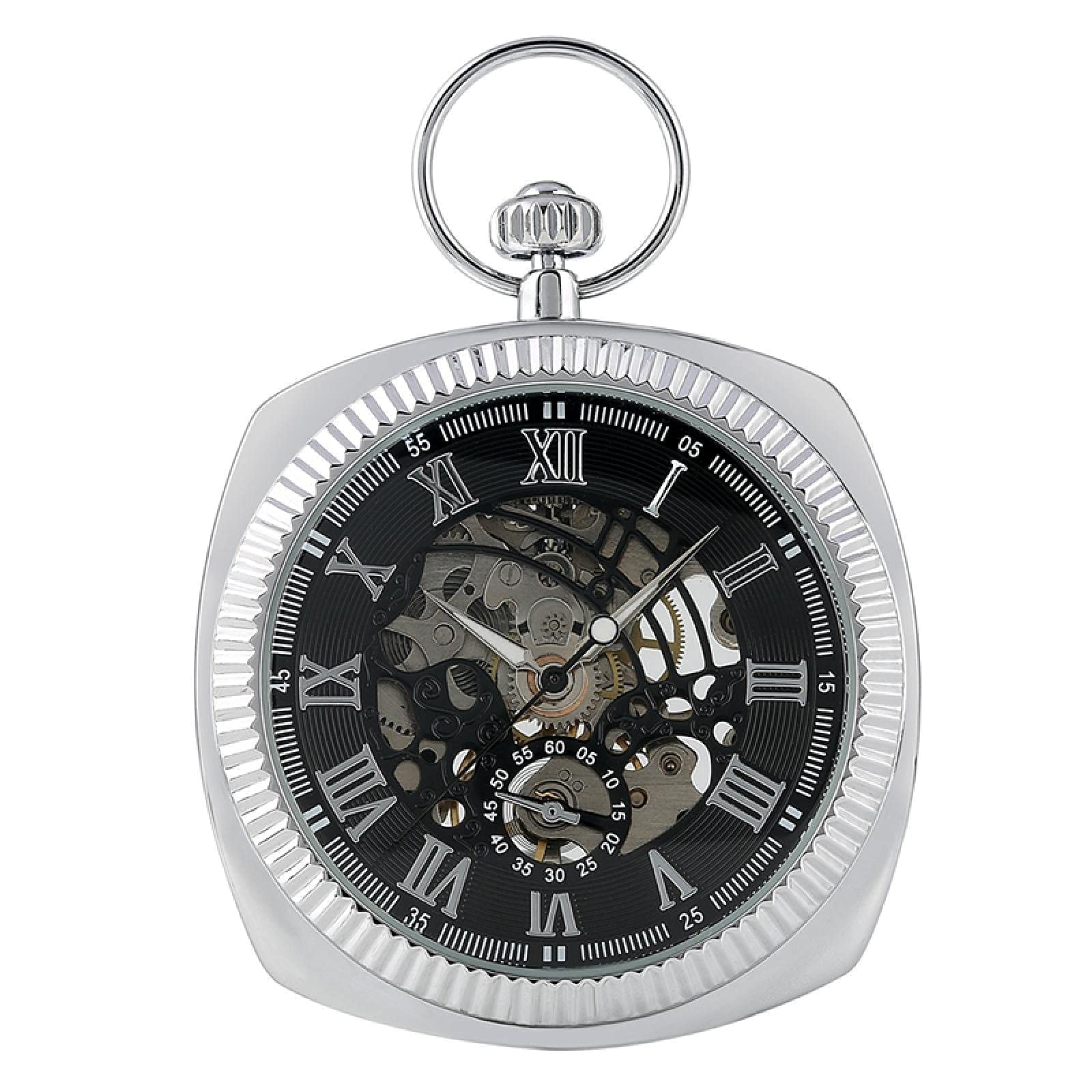 Taschenuhr, schwarz/Silber/goldene mechanische Quadrat -Schalttasche Wickeluhr