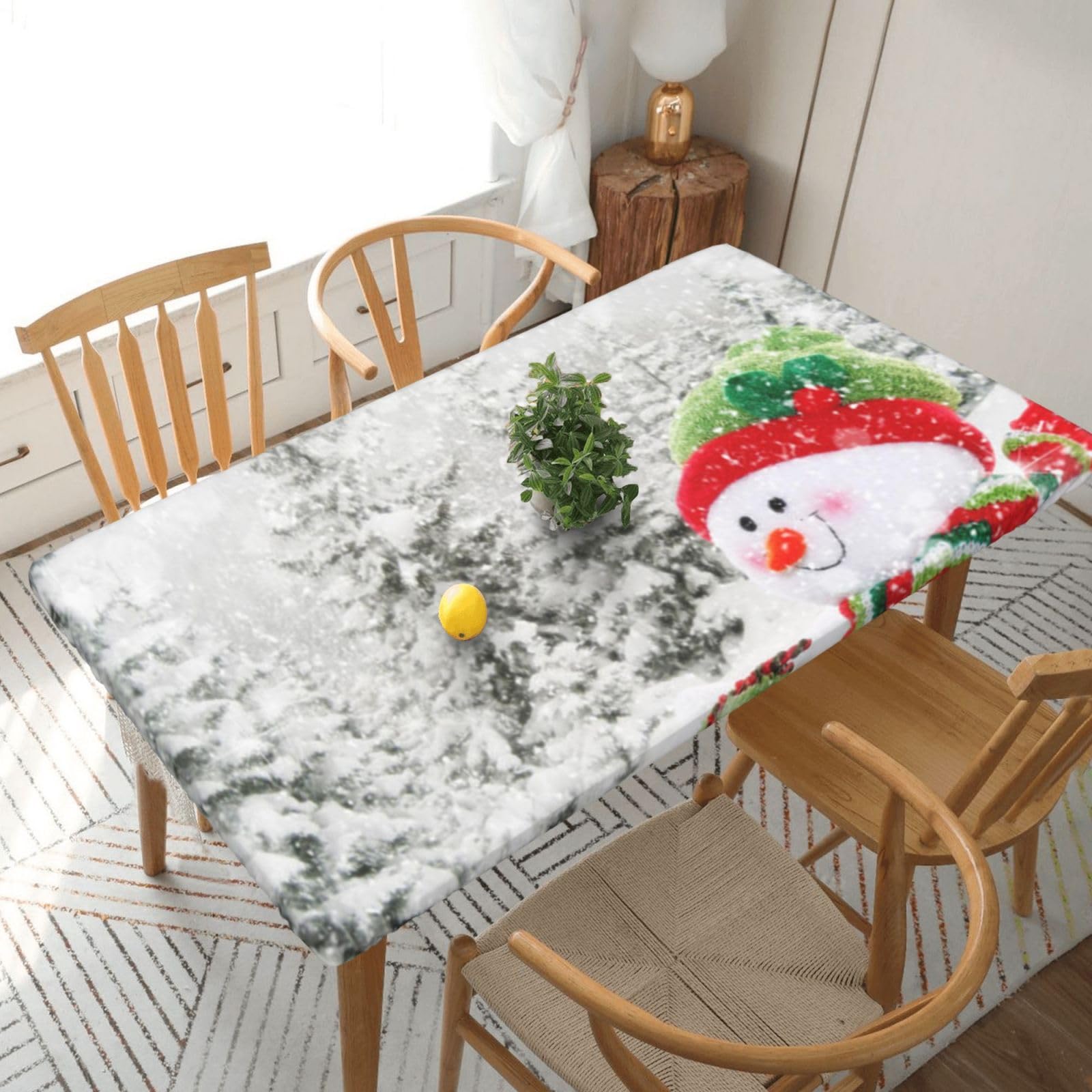 BNVSADC Merry Christmas With Happy Snowman Printed 5FT Tablecloth Polyester Kitchen Water Resistant Table Cloth Dining Table Decoration Table Covers, 152x76 CM