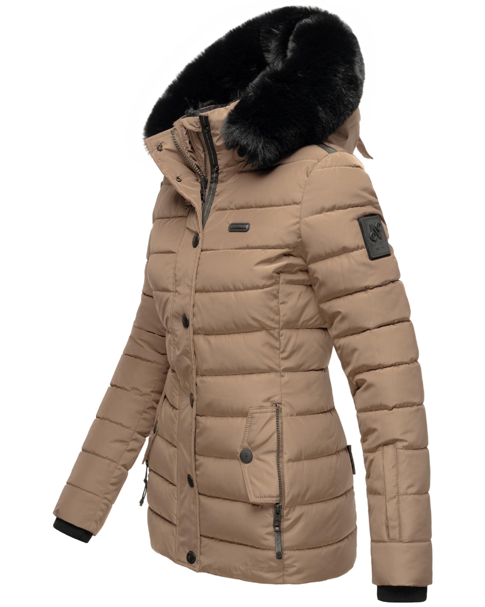 Navahoo Damen warme Winter Steppjacke mit abnehmbarer Kunstfell-Kapuze Milianaa XS-3XL