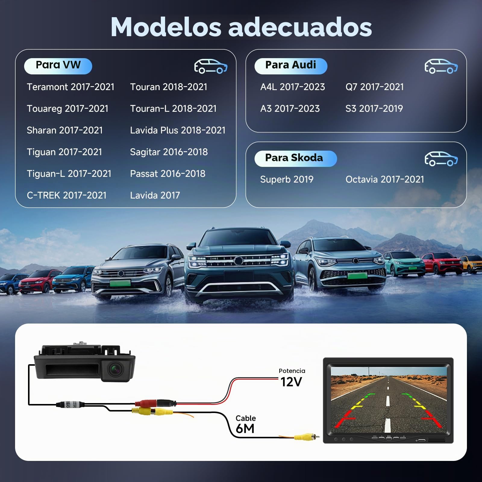 Hodozzy Cámara para Vehículo de Visión Trasera Impermeable, Angular de 170° y Visión Nocturna Cámara de Respaldo para VW Passat/Touareg/Tiguan/Sharan, Audi A3 S3 A4L/Q7, Skoda Superb/Octavia