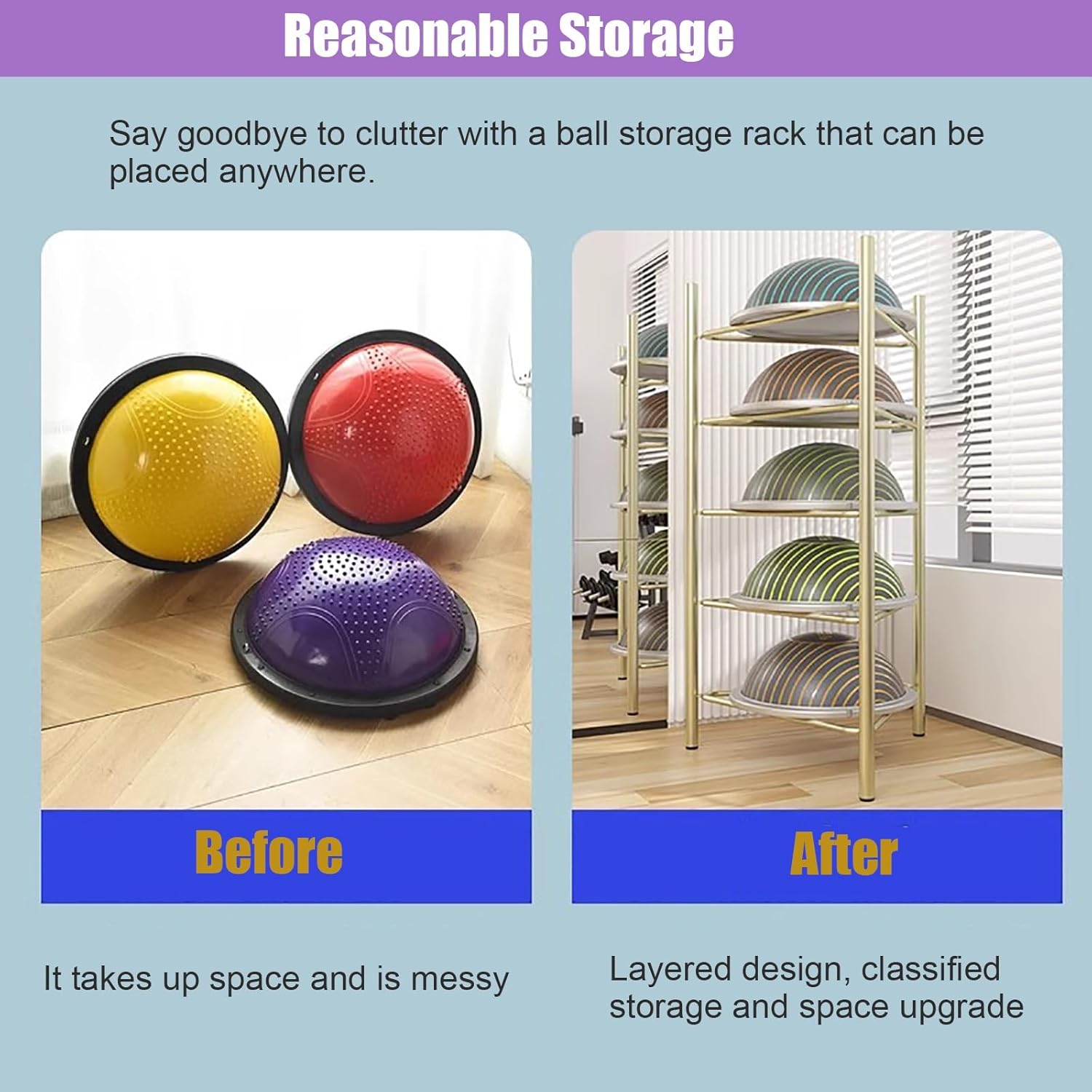 Commercial Gym Exercise Ball Holder Half Ball Balance Trainer Holder Freestanding Exercise Half Ball Stand Rack, Gym/Yoga Studio 5/6 Layer Stability Balls Organizer(White 5 Tier)