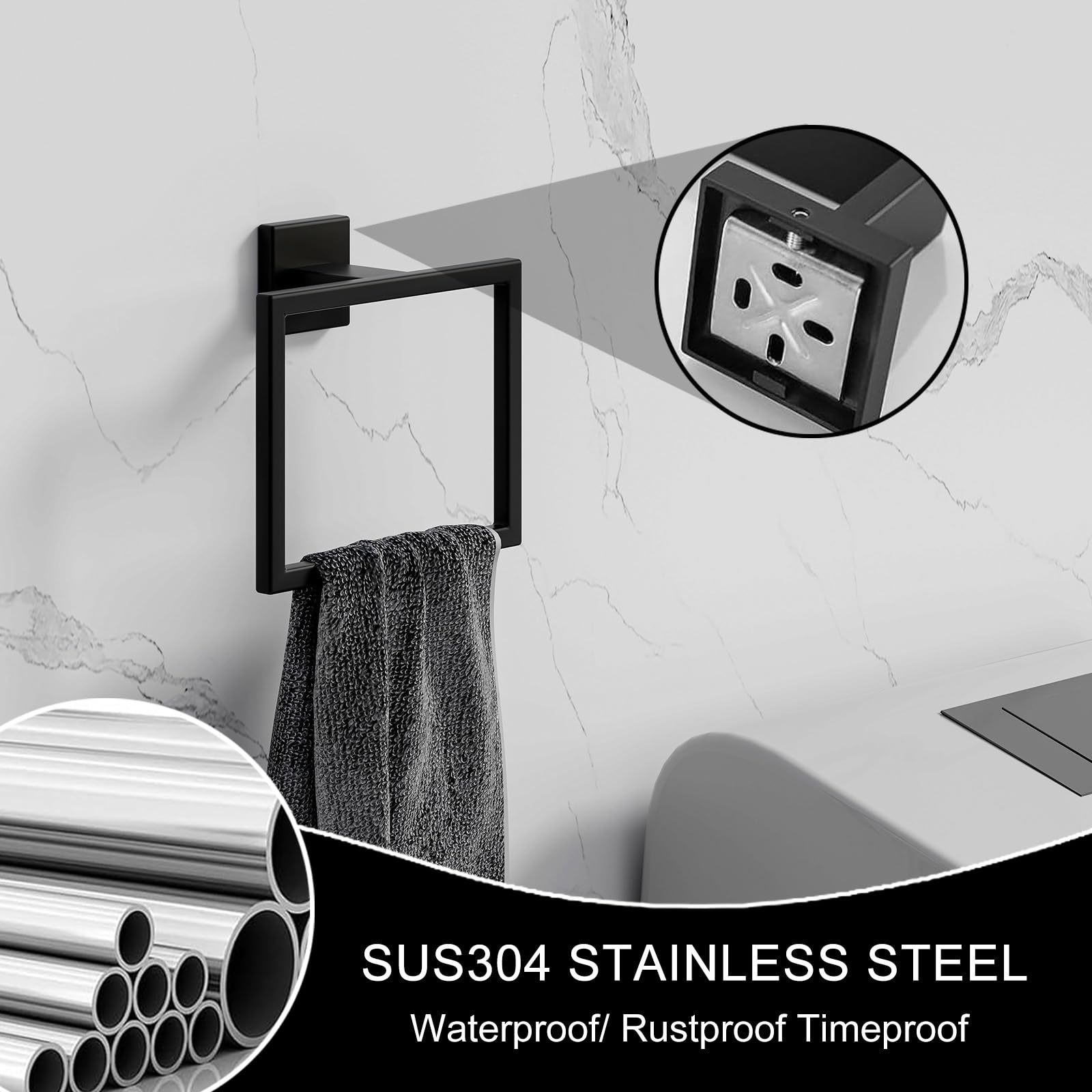 Matte Towel Ring - Modern Hand Towel Holder for Bathroom,SUS304 Stainless Steel Bathroom Towel Ring Wall Mounted - Image 3