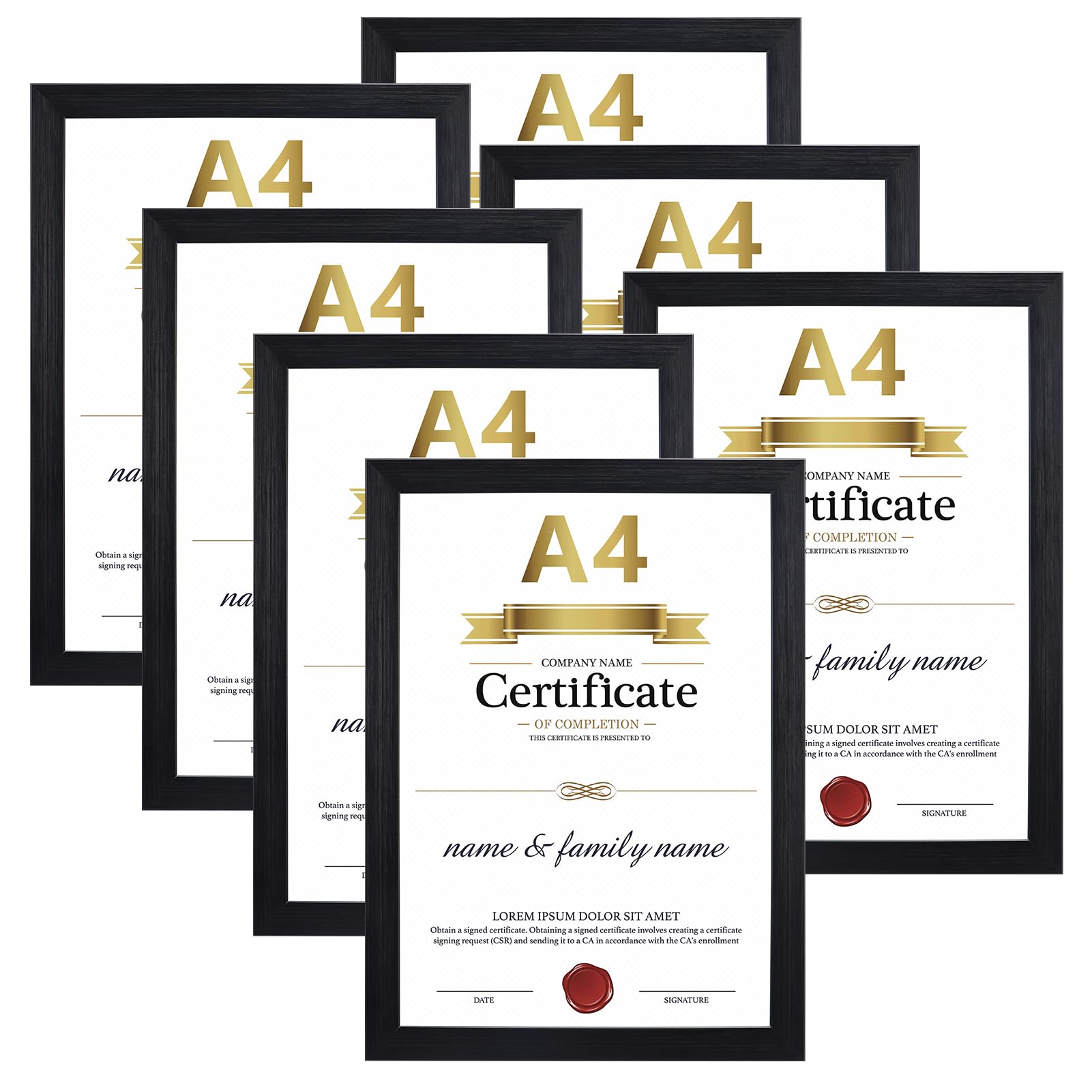 Giftgarden Juego de 7 Marco de Fotos A4, Sencillo Marcos para Cuadros con Acabado en Negro, Ideal para Paisaje, Certificados y Retrato, Moldura A4 para Colgar en la Pared o Colocar Sobre una Mesa