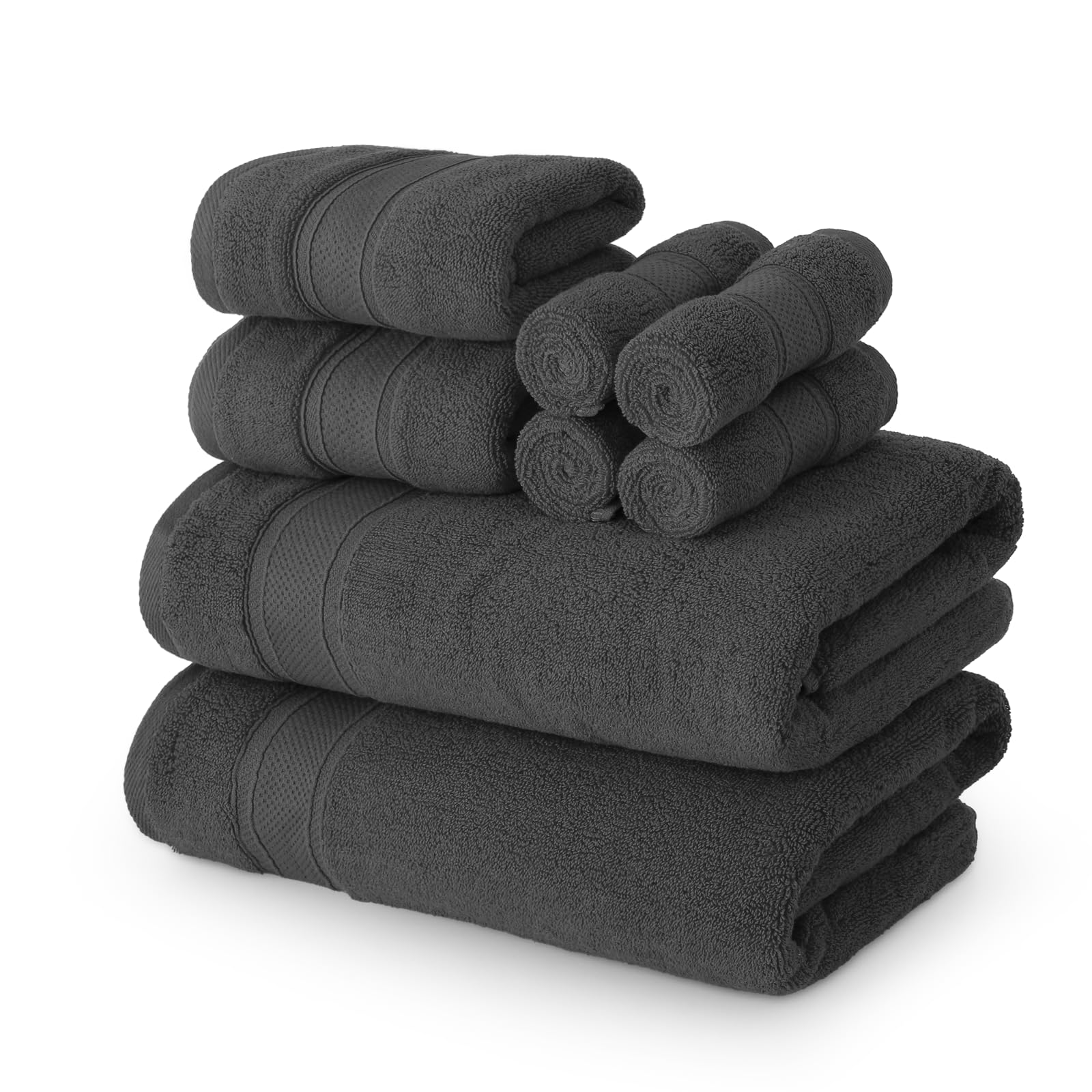 MoNiBloom 8-Piece 100% Cotton Bath Towel Set for Bathroom Home Spa Gym Shower, Contains 2 Bath Towels 27x54, 2 Hand Towels 16x28, 4 Washcloths 12x12,