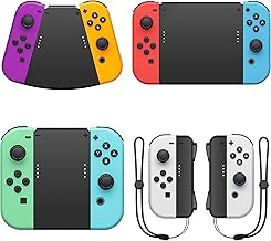 5 in 1 Hand Grip Connector for Nintendo Switch Joy Con & OLED Model Joy Con, Comfort Game Handle Connector with Wrist Strap for Joy Cons