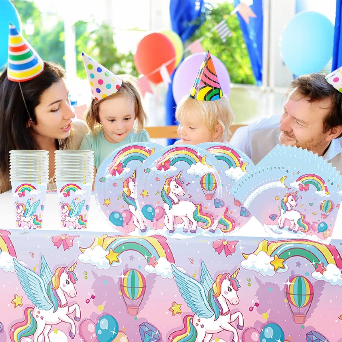 Set di 20 ospiti di compleanno unicorno per ragazze e ragazzi, unicorno, palloncini, piatti di cartone, tovaglioli, decorazione di compleanno per ragazze