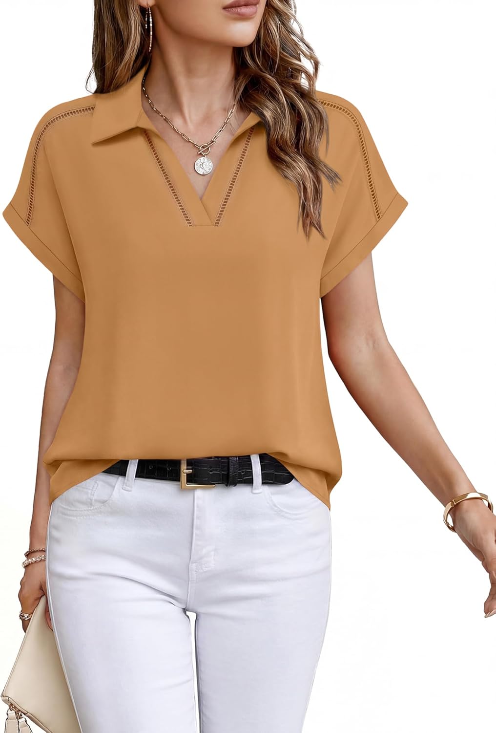 Timeson Women’s Short Sleeve Chiffon Blouses Office Work