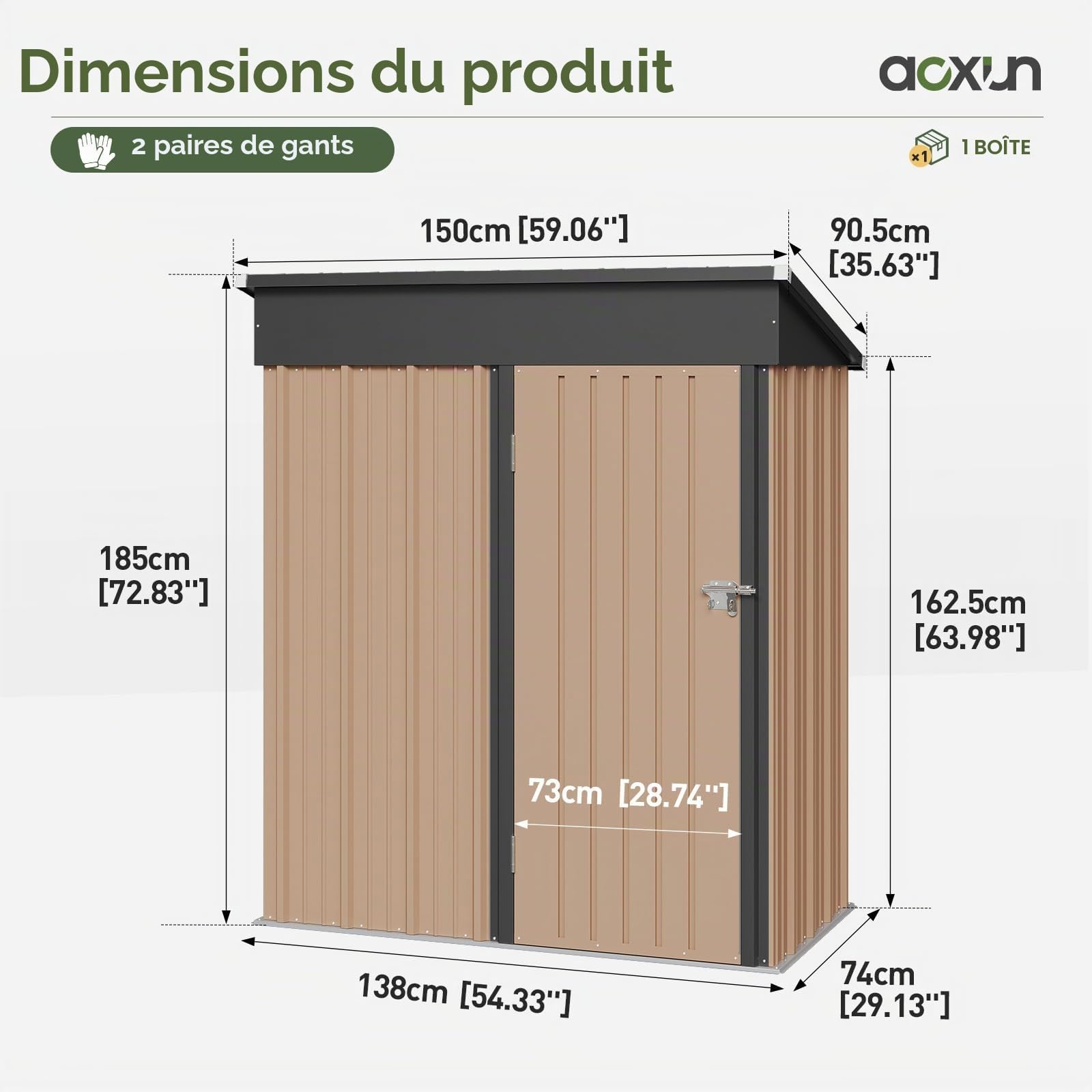 Aoxun - Abri de jardin en métal de 5x3 pieds, abris de jardin et rangement extérieur, toit renforcé fort et galvanisé résistant à l'eau, avec portes verrouillables et toit en pente pour arrière-cour