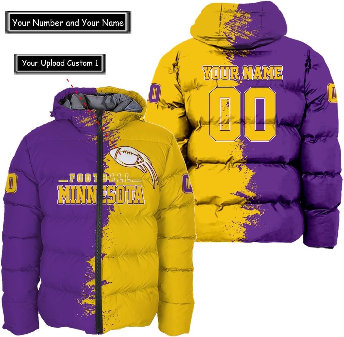 Discover Personalized Minnesota Football Team Vikings Men's Hooded Puffer Jacket