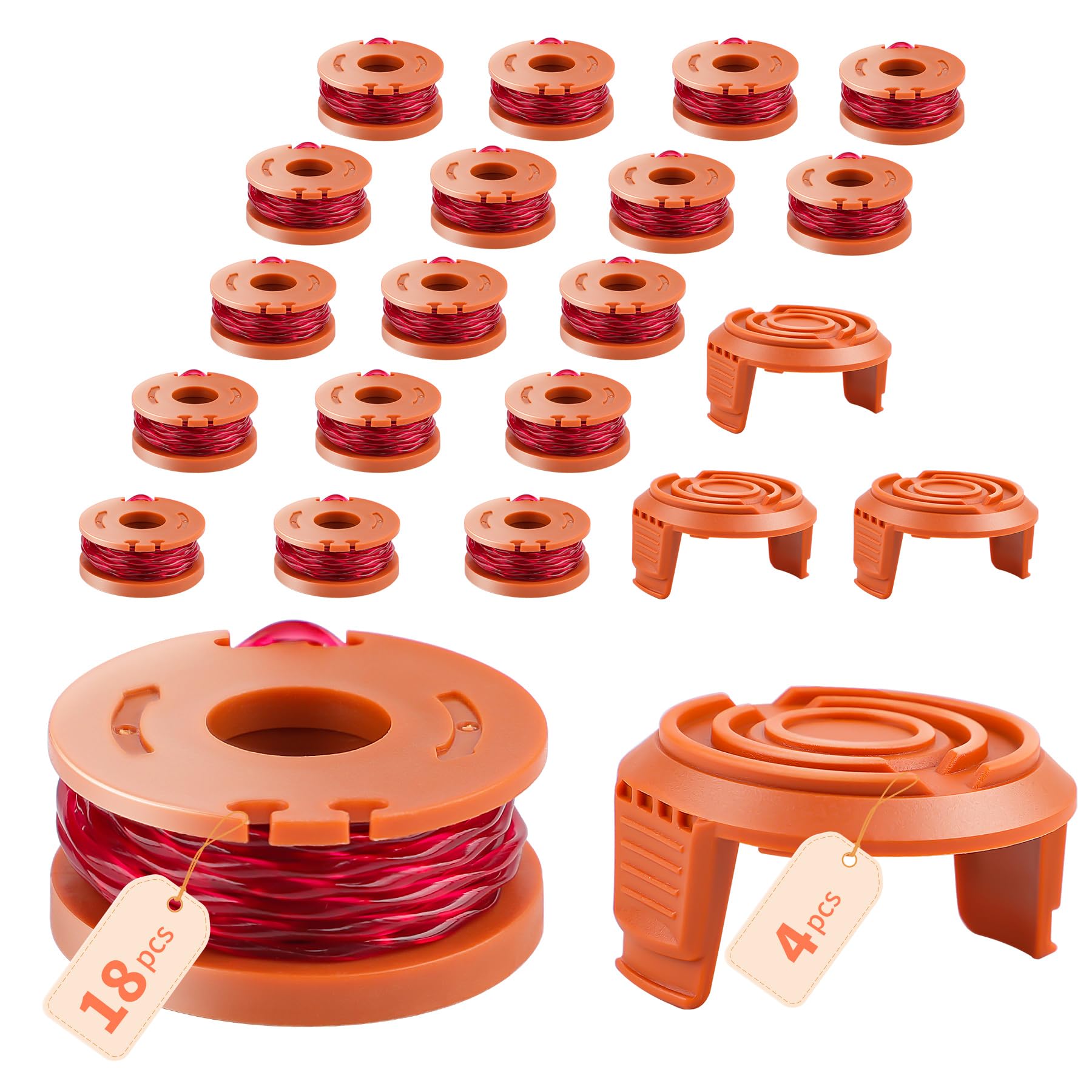 OMECO WA0010 WA0004 WA0004.1 Rasentrimmer Spule Funktioniert mit Worx Rasentrimmer WG151 WG163E, WG157, WG160, WG163, WG165 WG170, 1.60mm 3.05m Fadenspule(18 Ersatzspulen, 4 Kappe WA65311)