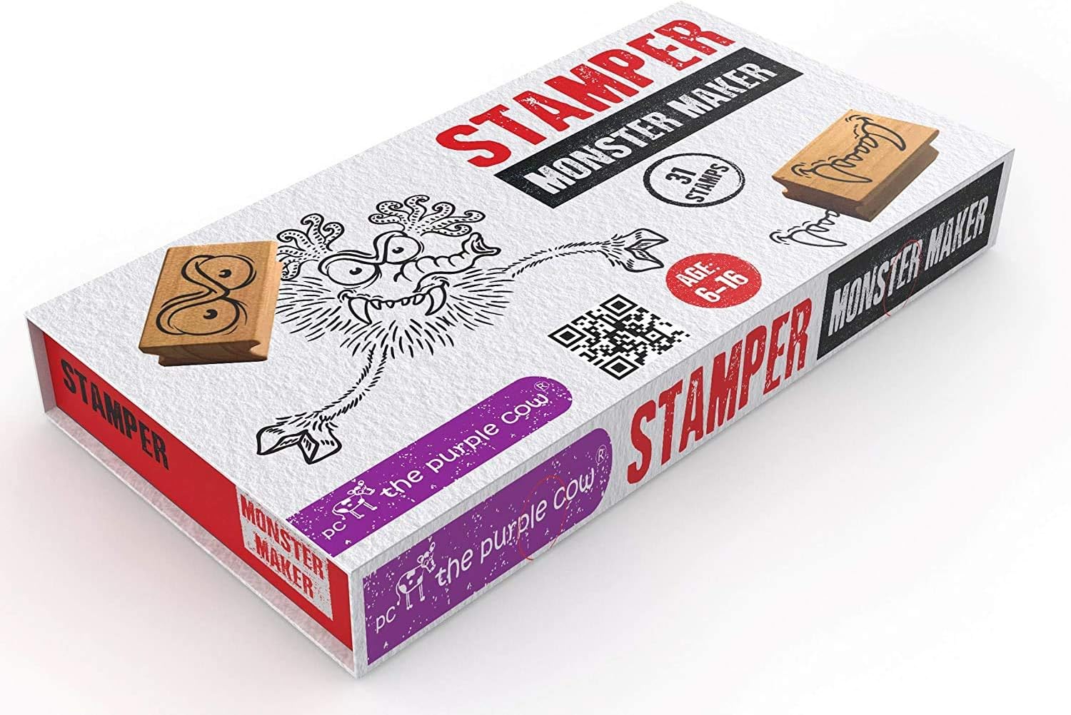The Purple Cow - Stamper - Monster Maker Stamp Kit for Kids. Paint Stamper for Arts and Crafts. Develop Creativity with 31 Stamps and an Ink pad, for Girls and Boys Ages 6 to 16.