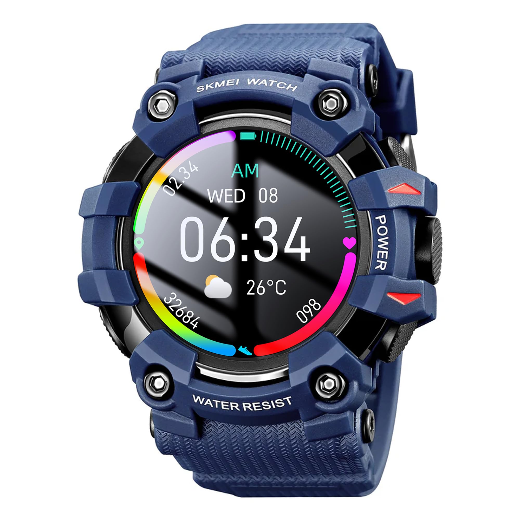 SKMEI New Launch Sport Smartwatch Full Touch Screen Dial, Zinc Alloy Frame ABS Case Men's Watch, TPU Rubber Blue Color Band, Bluetooth, Heart Rate, Blood Pressure & Oxygen Detection-S231 (Blue)
