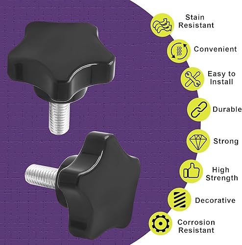 Miniatura 39 de Pomo de estrella de rosca M8 x 1.575 in, 4 unidades, mango de sujeción hexagonal de plástico, tornillo de apriete manual para reemplazo de base
