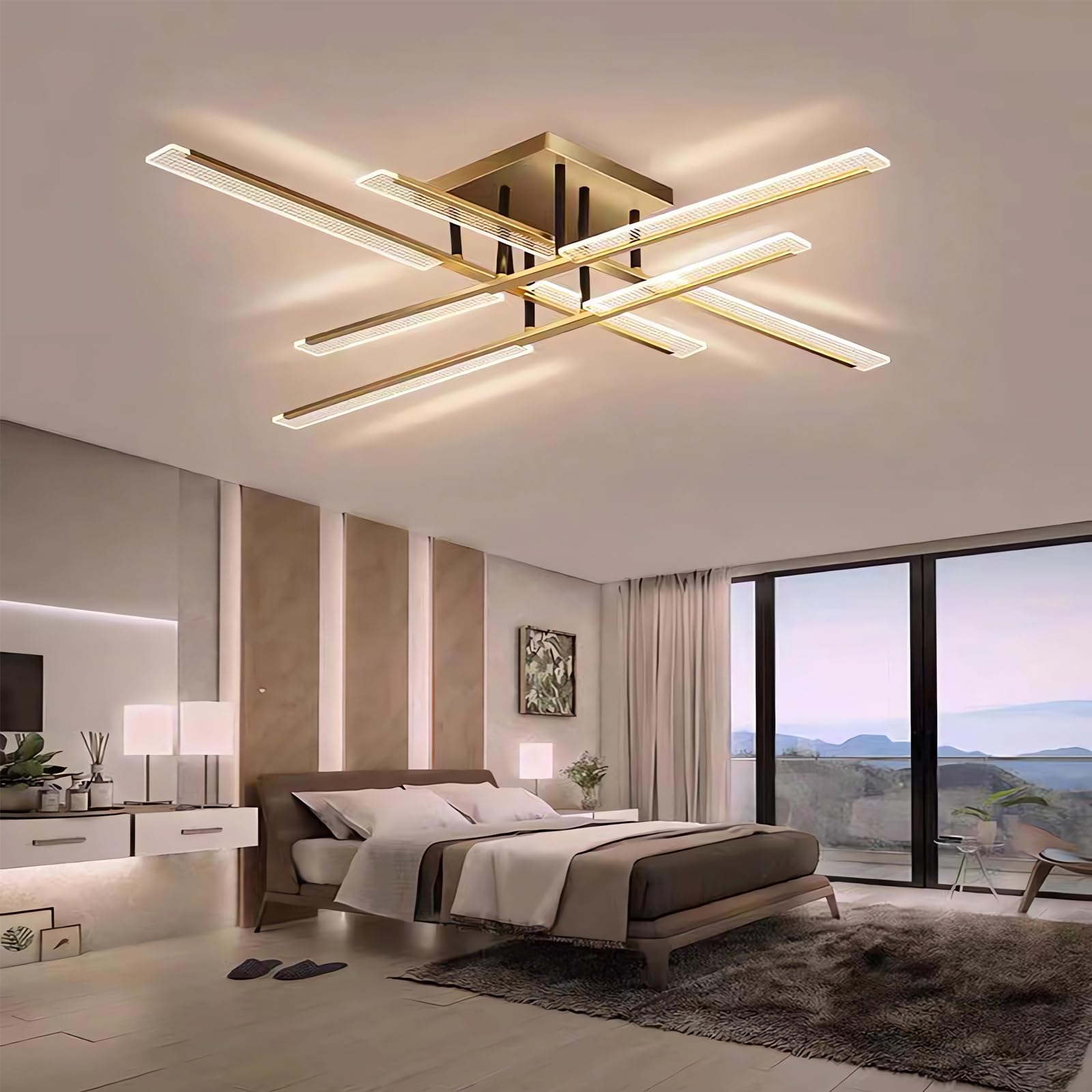 QYSMGS LED Ceiling Lights Modern Ceiling Lighting Dimmable Ceiling Light with Remote Control Flush Mount Ceilings Lamp Gold Chandeliers Ceiling Light for Living Room Bedroom Dining Room (94CM) — image 1