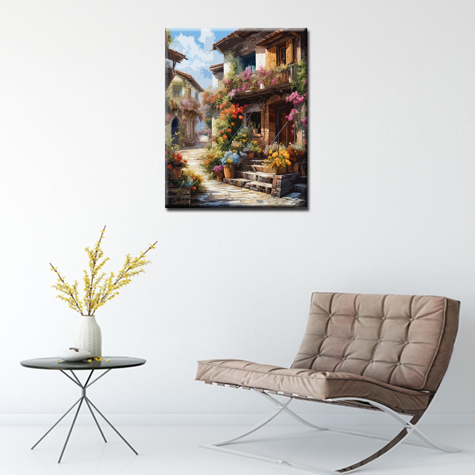 Flowers Town Paint by Numbers for Adults Kids Beginners Italy City Street Flowers DIY Acrylic Painting Gift Kits Drawing Paintings Pictures Arts Craft for Home Wall Decor16x20inch Frameless