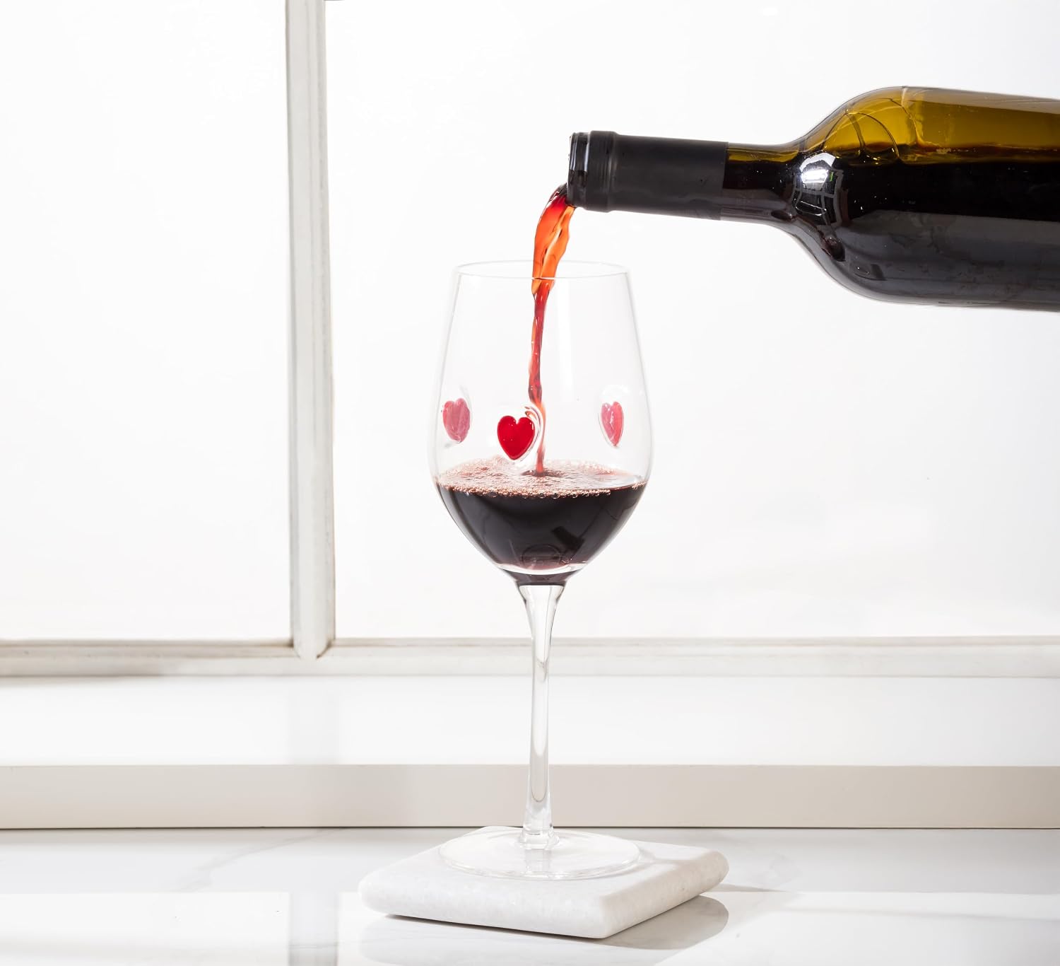 Abbott Collection Hearts Wine Goblet - Glass, Clear/Red, 8.5 inches H (14oz)