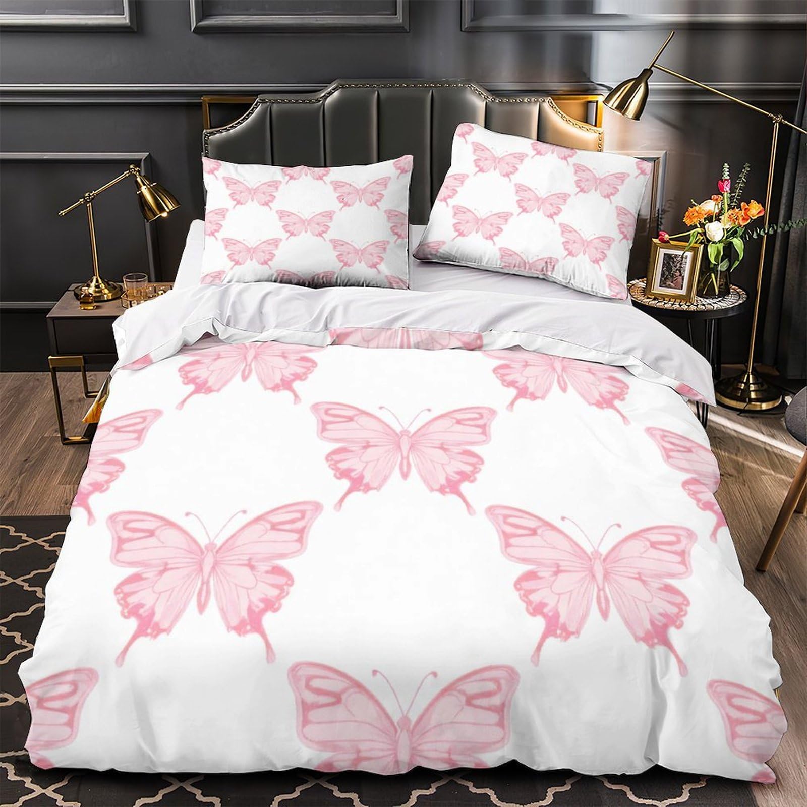 Housse de couette papillon rose ultra douce et résistante avec fermeture éclair pratique