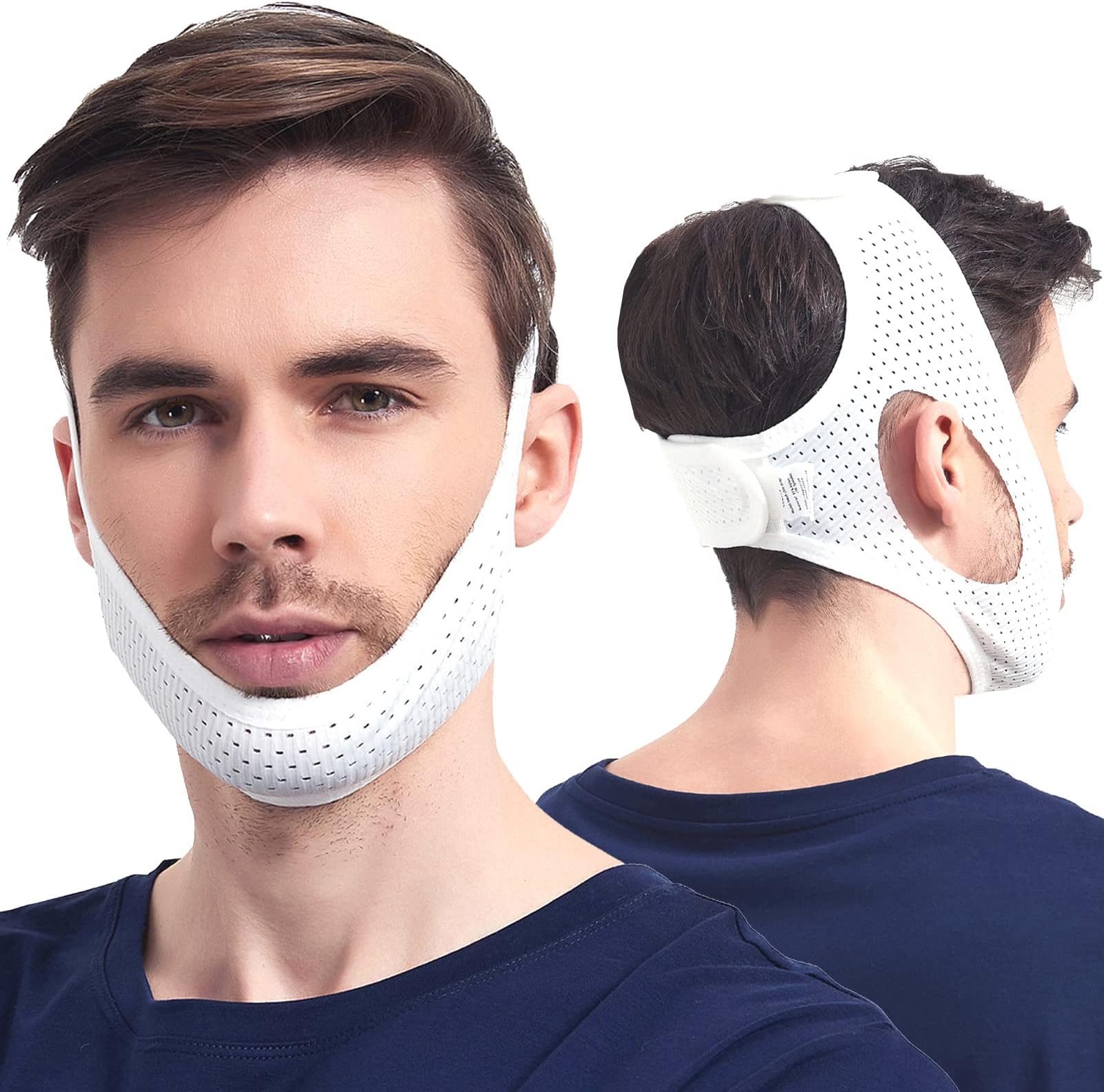 Anti Snoring , Cpap Users, Comfortable Mesh White Cpap Chin Straps for Men Women, Effective Adjustable Anti Snore Chin Straps to Keep Mouth Closed While Sleeping