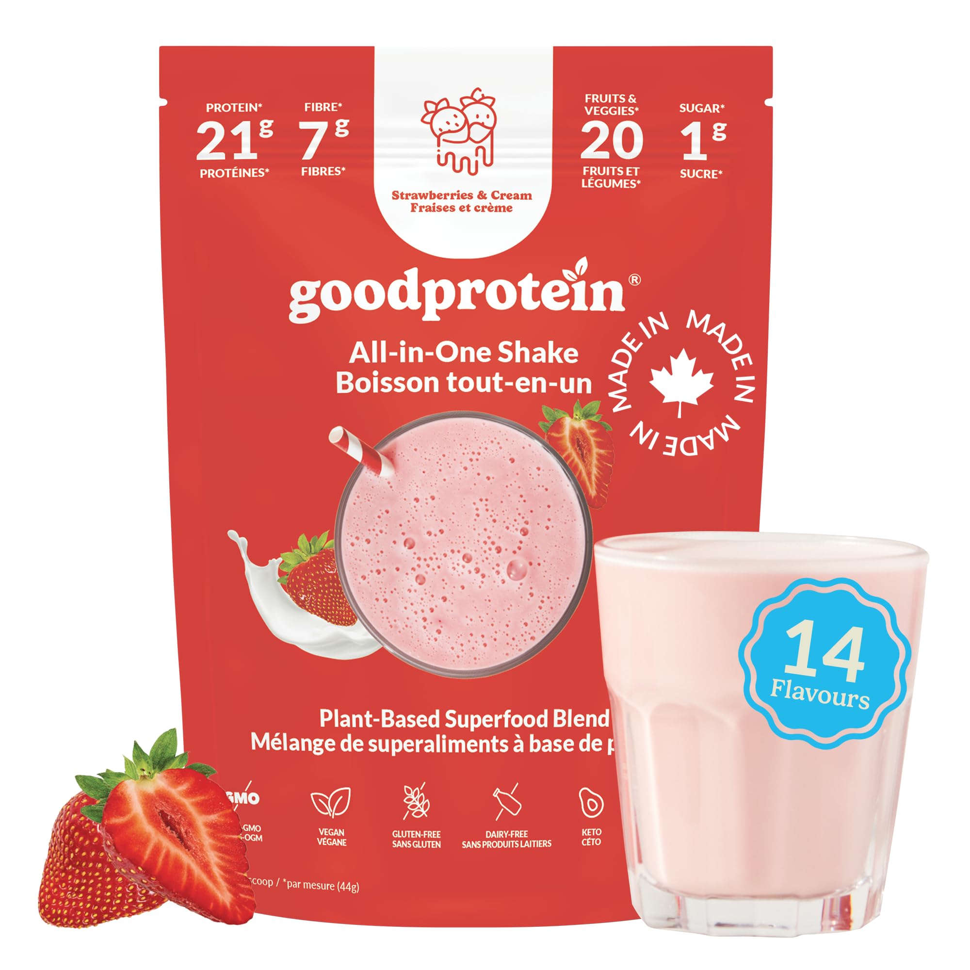 Good Protein All-in-One Shake, Protein Powder, Strawberries & Cream