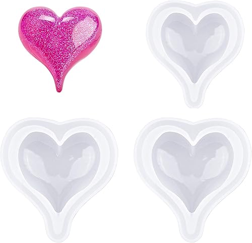Miniatura 1 de WANDIC 3 moldes de resina epoxi de corazón de amor, moldes de silicona hechos a mano para manualidades, decoración de fondant y fabricación de