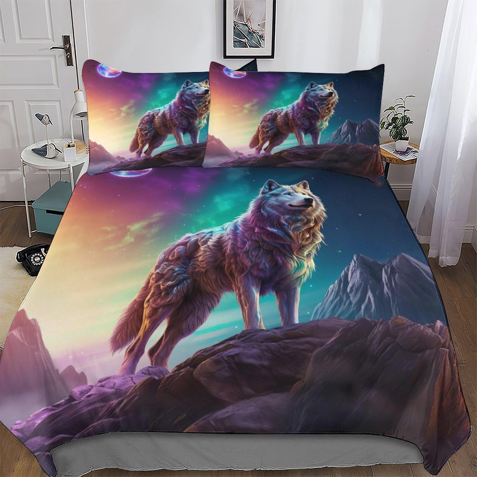 Housse de couette loup 220x240 cm avec taies pour lit double cocooning