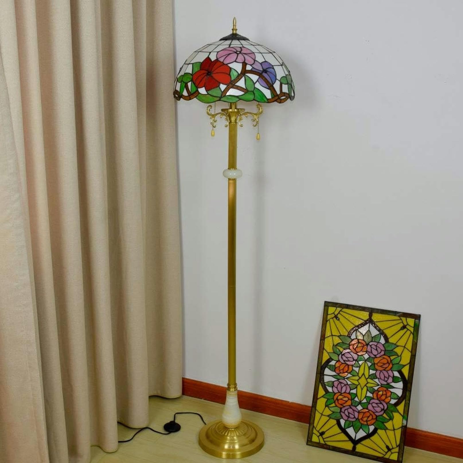 Stojąca Lampa Do Czytania Tiffany 16 Cali,Styl Europejski,Wysokiej Jakości,Lampa Morning Glory,Czysta Miedź,Pionowa Lampa Do Czytania,Do Gabinetu,Salonu,Sypialni